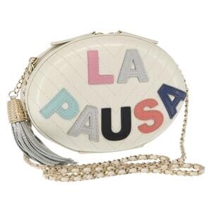 CHANEL Chain V Stitch La Pauza Shoulder Bag Leather White Gold CC Auth 161720SAV